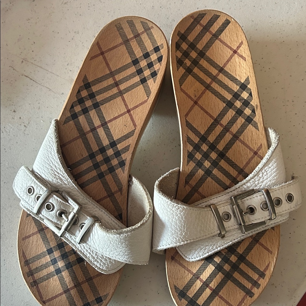 Burberry White Sandals with Check Pattern
